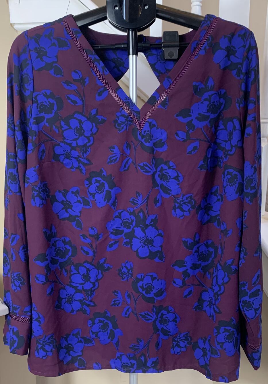 41 Hawthorn Long Sleeve Blouse 1x Burgandy Blue Floral